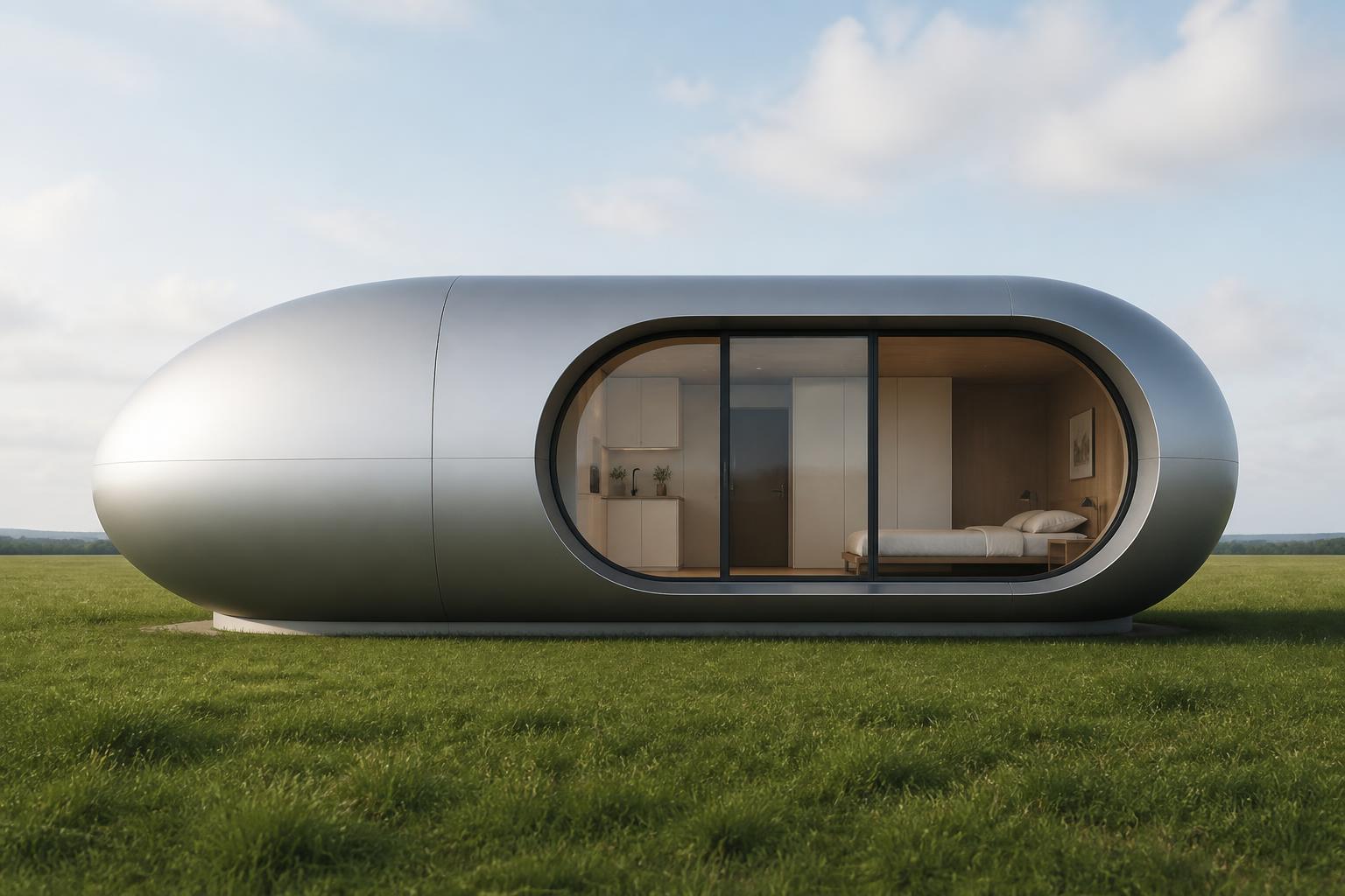 E7 Standard capsule home in a grass field