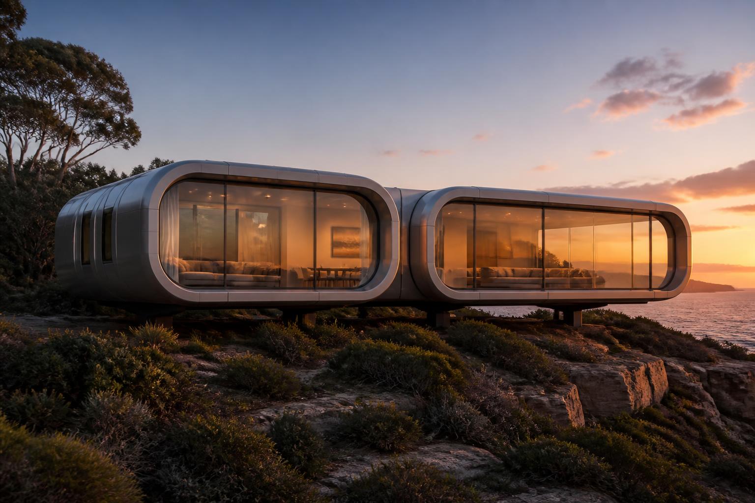 E7 Twin-Link capsule homes on a coastal cliff